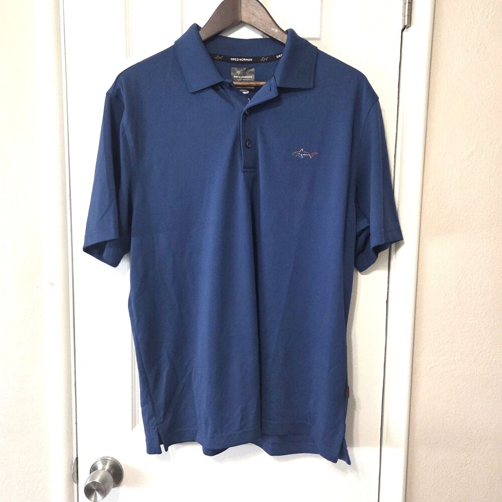 Greg Norman Shark Golf Polo Shirt Navy Blue Men's Medium Performance Polo